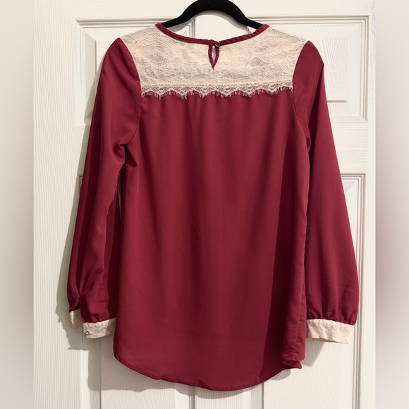 Chloe K Wine Red Blouse with Lace Accents - Picture 2 of 2